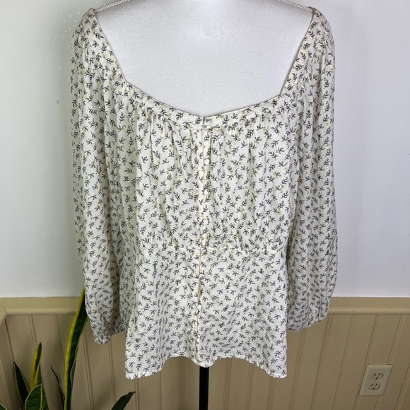 NWT Old Navy 2X Square Neck Ditsy Floral Peasant Blouse Cottagecore Fall Boho - Picture 1 of 12